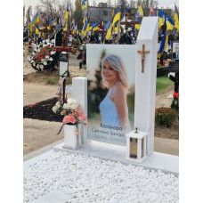 Photo of ceramic paints on a monument, stele 1x2 m 