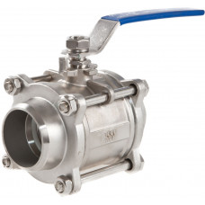 Welded stainless steel valve DN 20 (AISI 304, three-piece, PN 6.3 MPa)