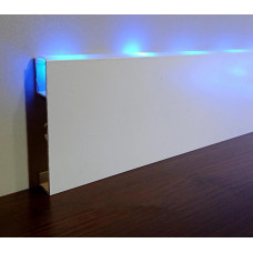 Накладной алюминиевый плинтус с ЛЕД подсветкой АПН 80*15 LED серебро матовое 80 мм, длина 2,2м