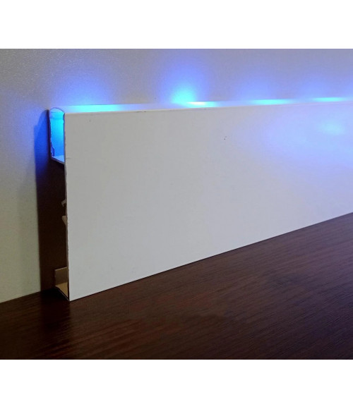Накладний алюмінієвий плінтус з ЛЕД підсвічуванням АПН 80*15 LED срібло матове 80мм, довжина 2,2м